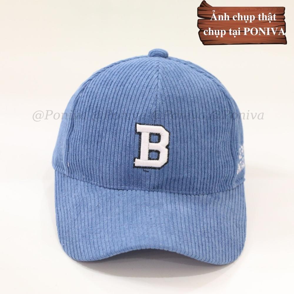 Mũ lưỡi trai ❤️ Nón kết thêu chữ B chất nhung tăm form unisex phong cách Ulzzang Thời trang PONIVA siêu hot