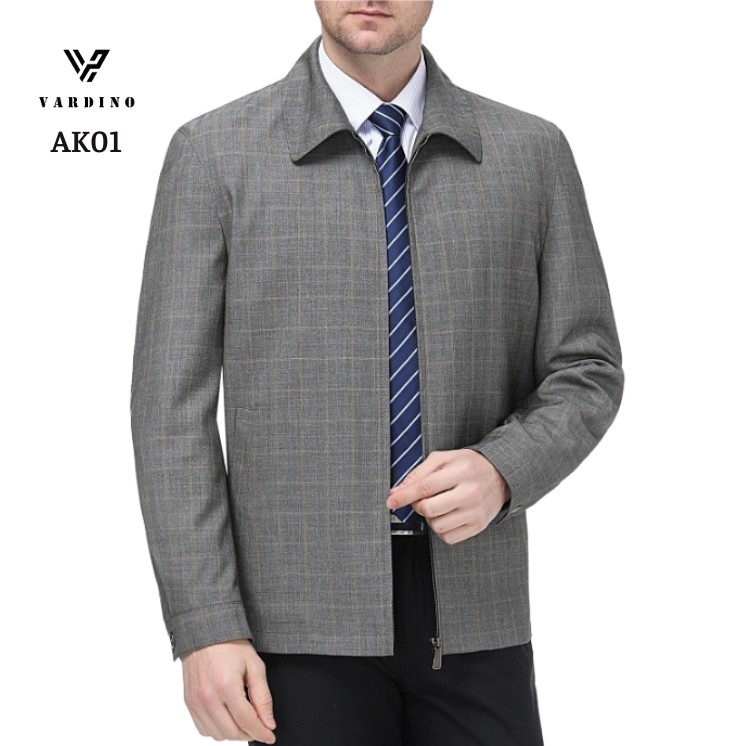 Áo khoác nam cao cấp chính hãng VARDINO cổ bẻ đức dáng ôm xuông suông vừa màu kẻ ô không nhăn vải kaki trung niên ak01