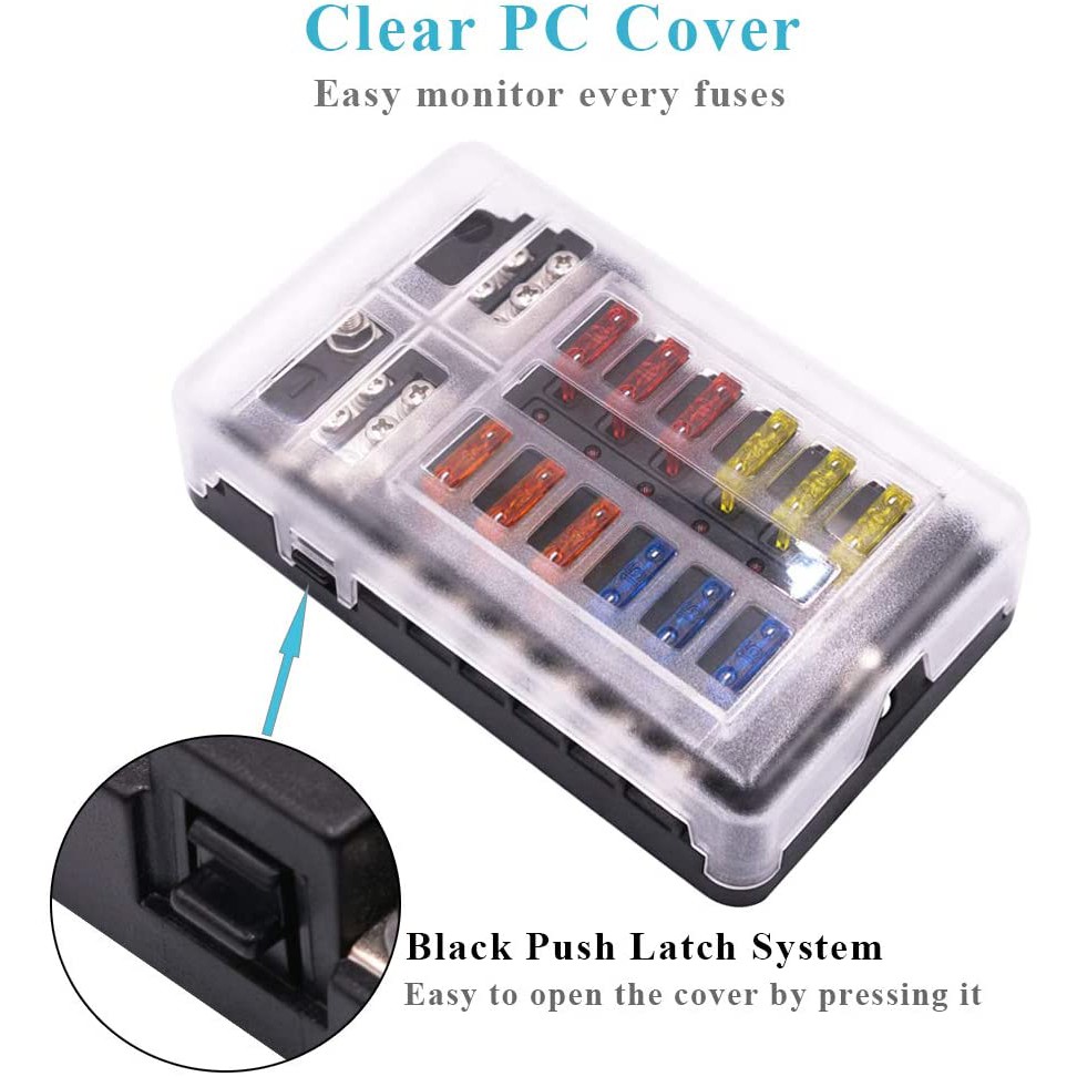 Bảng Cầu Chì Kèm Đèn LED Cảnh Báo Chống Nước 12 Mạch Kèm Hộp Cầu Chì Cho Xe Hơi/Tàu Thuyền RV DC 12-24V