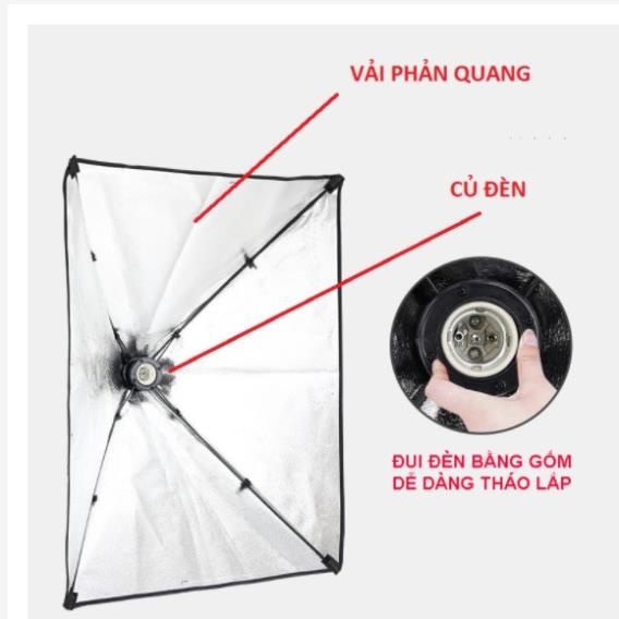 Bộ Đèn Studio Chụp Ảnh Sản Phẩm Chân Đèn 2m Kèm Softbox 50x70