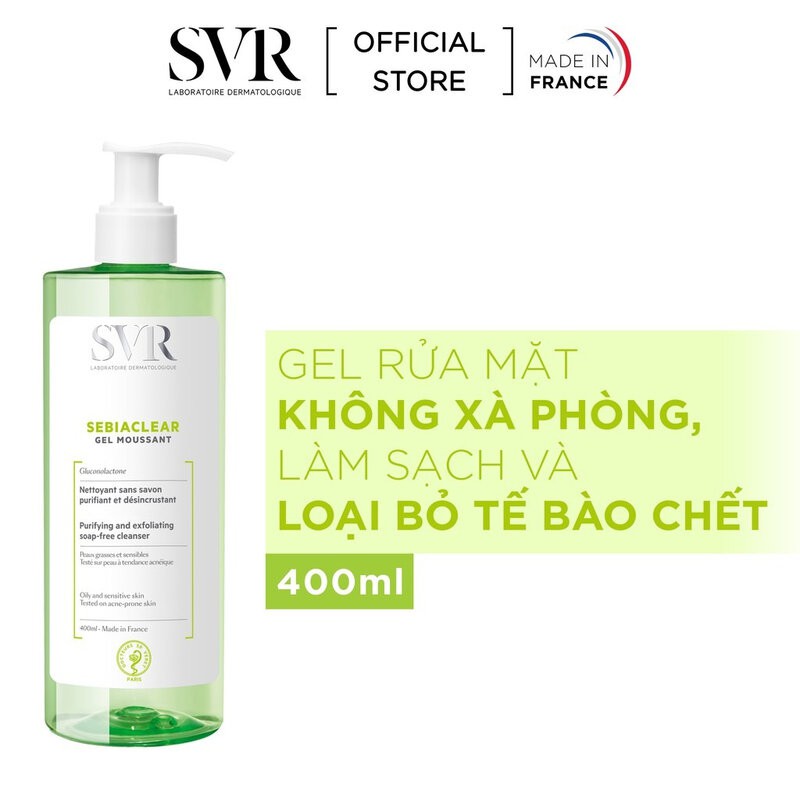 Sữa Rửa Mặt SVR SEBIACLEAR Gel Moussant Làm Sạch Loại Bỏ Tế Bào Chết Không Chứa Xà Phòng