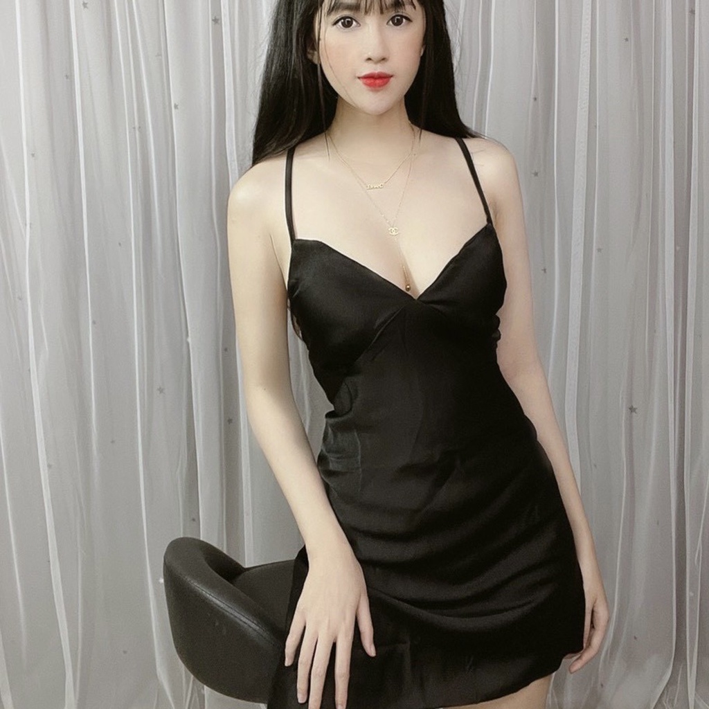 Đầm ngủ sexy gợi cảm Denya thiết kế chất lụa satin, 2 dây, có mút ngực, màu sắc quyến rủ D9