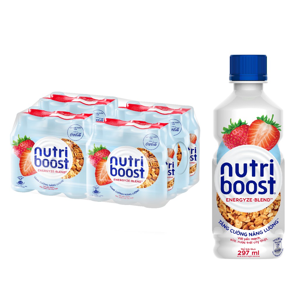 Lốc 24 Chai Sữa Nutriboost Thế Hệ Mới Hương Dâu chai 297ml