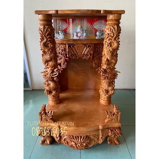 Bàn thờ thần tài ông địa rồng mây cao cấp, có hộp đèn, mẫu đình cong. 68 x 68 x 107cm