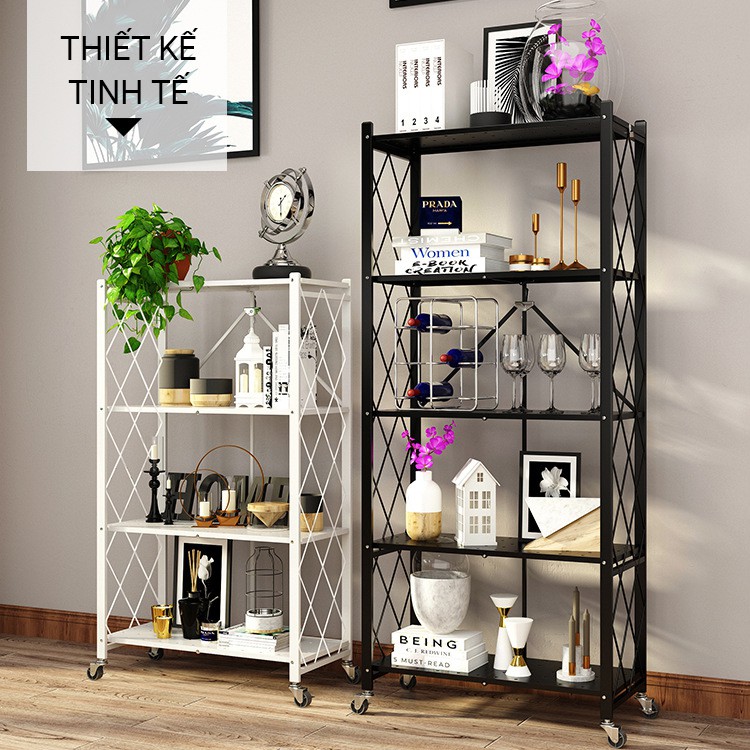 Kệ để đồ đa năng gấp gọn kệ bếp không gỉ sơn tĩnh điện có bánh xe tiện lợi [FREESHIP 100%] | BigBuy360 - bigbuy360.vn