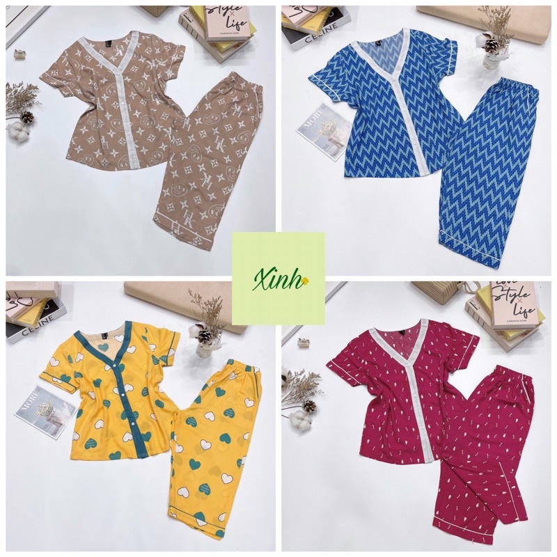 Bộ Lanh Lửng VNXK Áo Cài Nút Cổ Bè Lai