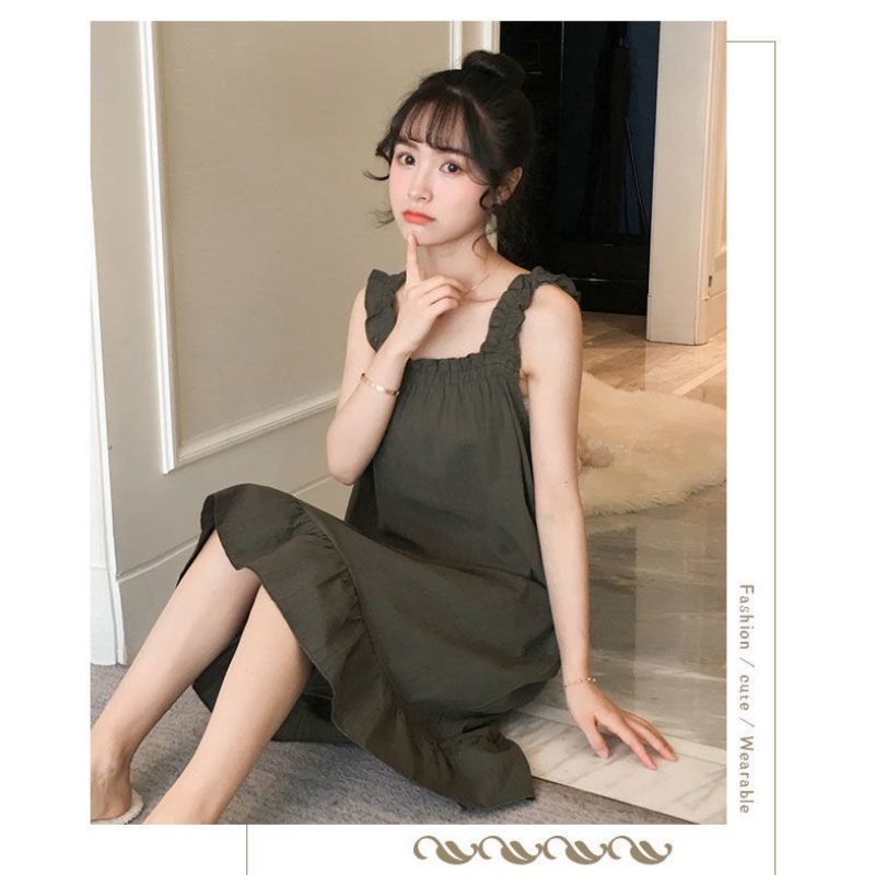 Đầm ngủ hai dây mùa hè vải mỏng kiểu công chúa dễ thương phong cách Hàn Quốc cho nữ