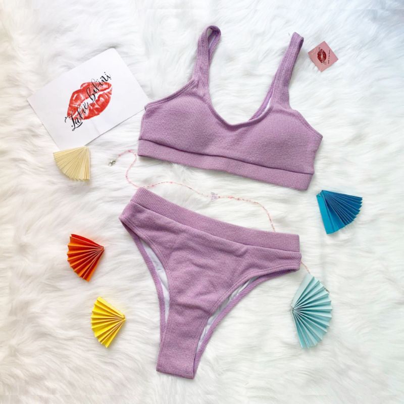 Bikini Hai Mảnh Len Tăm Quần Lưng Cao