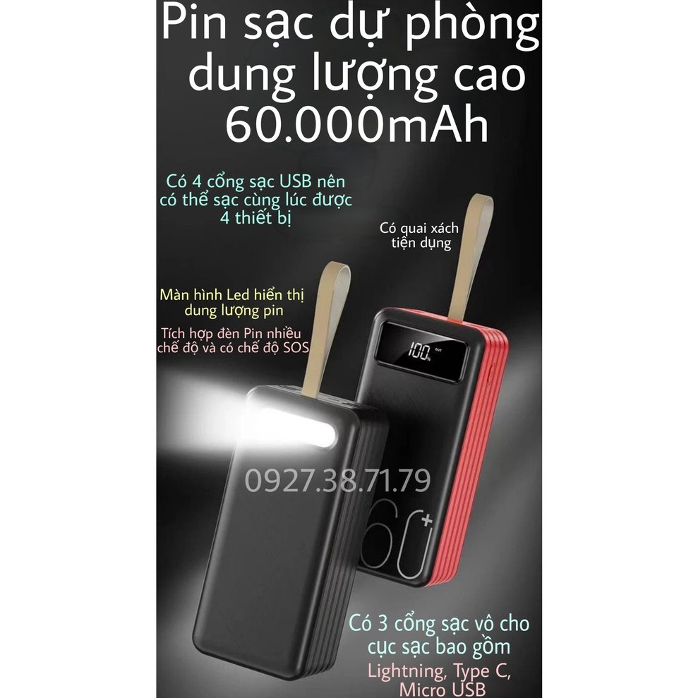 (CÓ SẴN) Pin Sạc Dự Phòng 60.000mAh Dung Lượng Lớn Tiện Dụng - Thích hợp đi phượt núi rừng hoặc cho các anh tài xế Grab