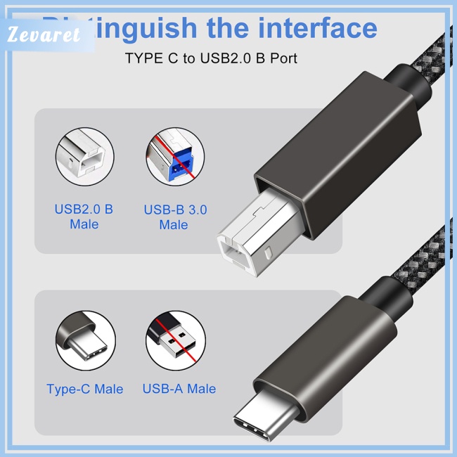 Dây Cáp Máy In Zevaret Type-c Sang Usb B 2.0 1.5m / 2m