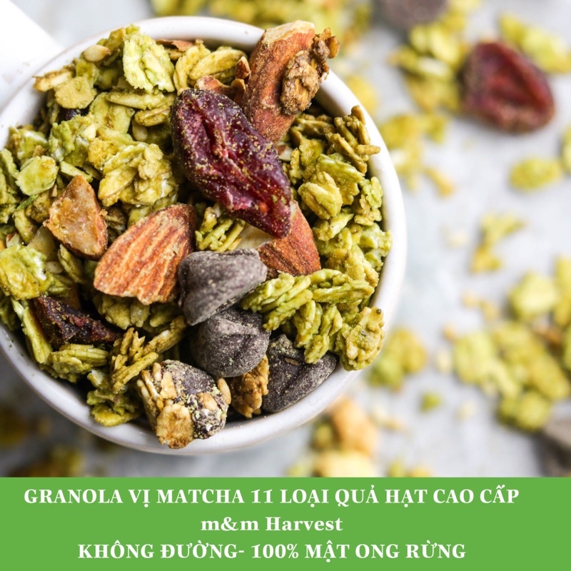 GRANOLA 90% quả hạt vị Matcha Nhật Bản ĂN KIÊNG, KHÔNG ĐƯỜNG 500g