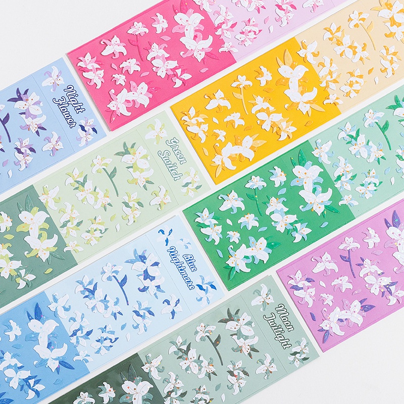 Tấm sticker hoạ tiết hoa loa kèn lấp lánh PET M795