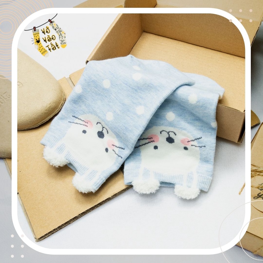 TẤT VỚ CỔ NGẮN THÚ HOẠT HÌNH CÓ TAI MÀU PASTEL