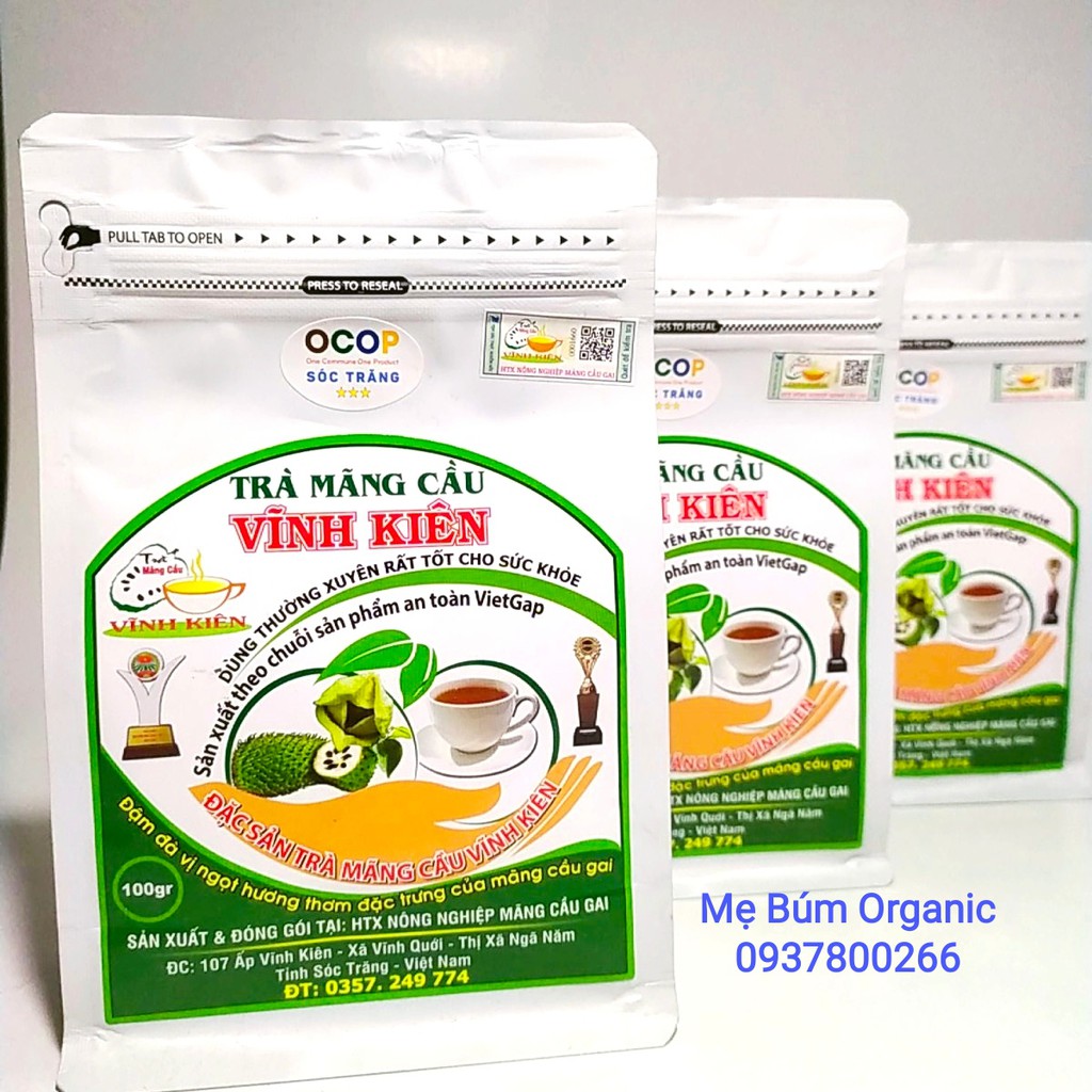 [ Combo 03 Gói] Trà mãng cầu Vĩnh Kiên nguyên chất 100% từ trái mãng cầu xiêm gói 100g - tăng cường sức khỏe toàn diện