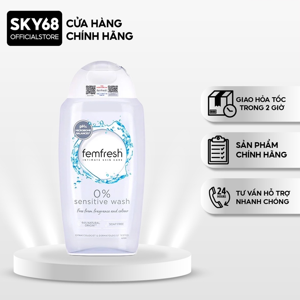 Dung Dịch Vệ Sinh Phụ Nữ Femfresh 0% Sensitive Wash 250ml - Xám