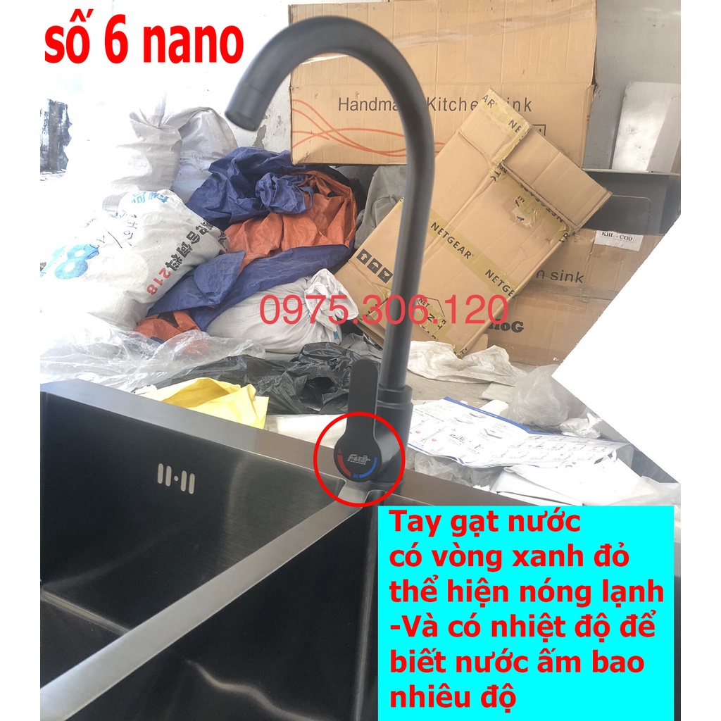 COMBO Chậu Rửa Chén Bát INOX 304 NANO N7 8245 NA.GRAND và xả và Rổ và Vòi chén nóng lạnh và Bình rửa chén