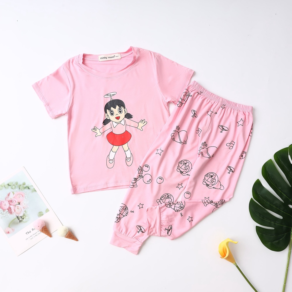 [Mẫu Mới] Bộ tay ngắn quần dài thun lạnh in hình Minky Mom CÓ SIZE ĐẠI cho bé trai bé gái từ 7-32kg