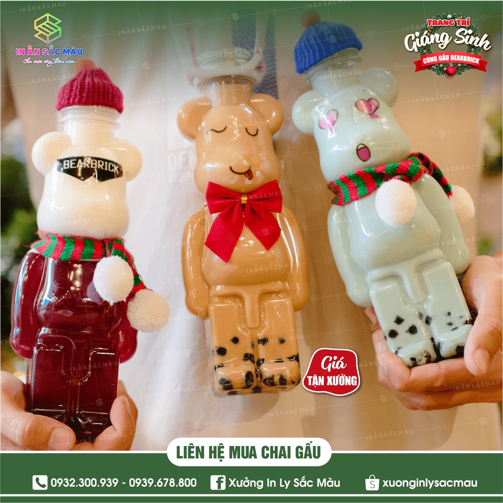 HOT Combo 10 bình nhựa, chai nhựa hình Gấu bạo lực Bearbrick, chai gấu đựng kẹo, chai gấu trà sữa