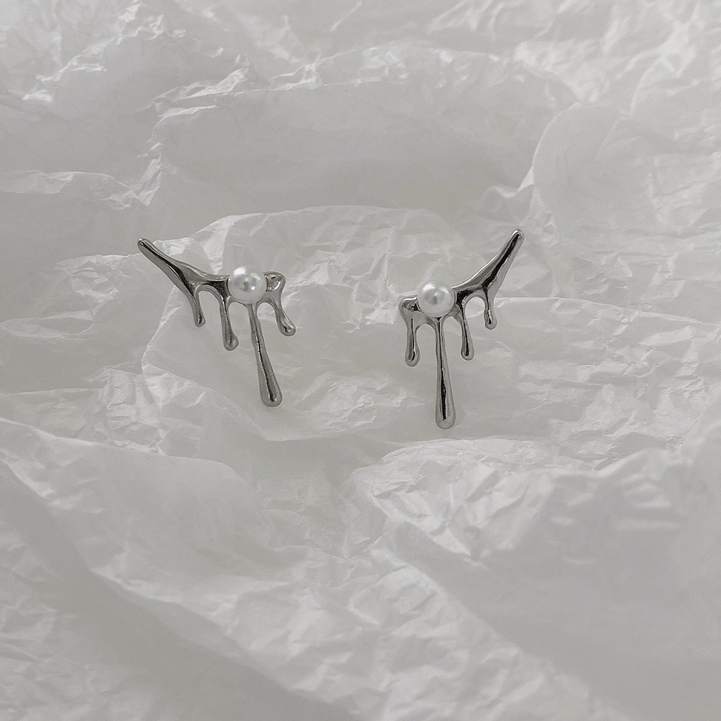 Khuyên Tai Hình Giọt Nước Đính Ngọc Trai Phong Cách hip hop Thời Trang