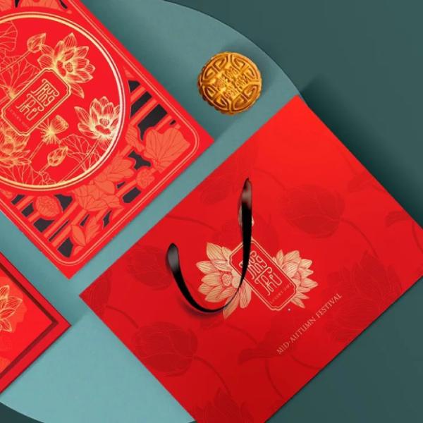 Bộ túi hộp trung thu Sen Phú Quý đỏ 6 bánh - Bộ túi hộp cao cấp nhà Beemart
