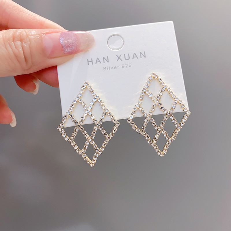 Bông tai vuông lưới đính đá mẫu mới cá tính hiện đại - Mely 1511