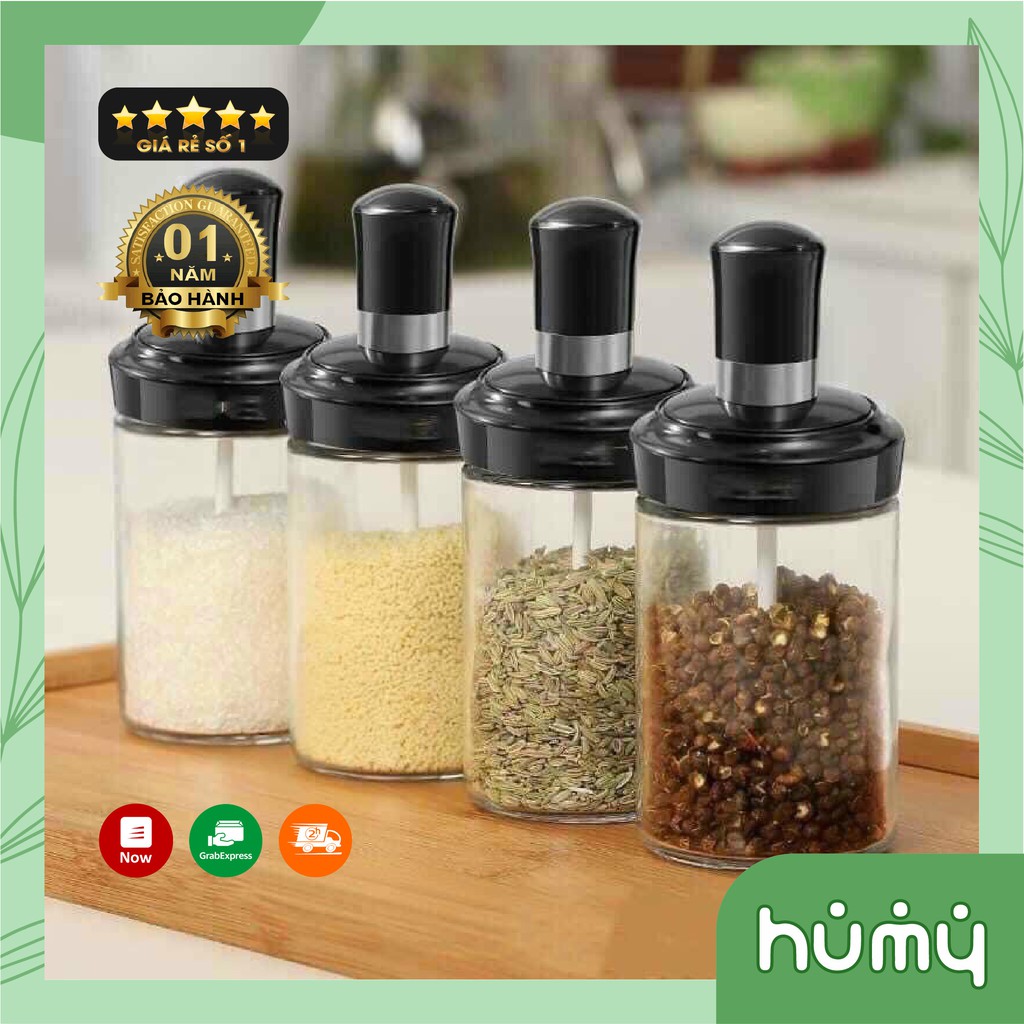 Hũ đựng gia vị có thìa thông minh - hộp gia vị thủy tinh kèm thìa
