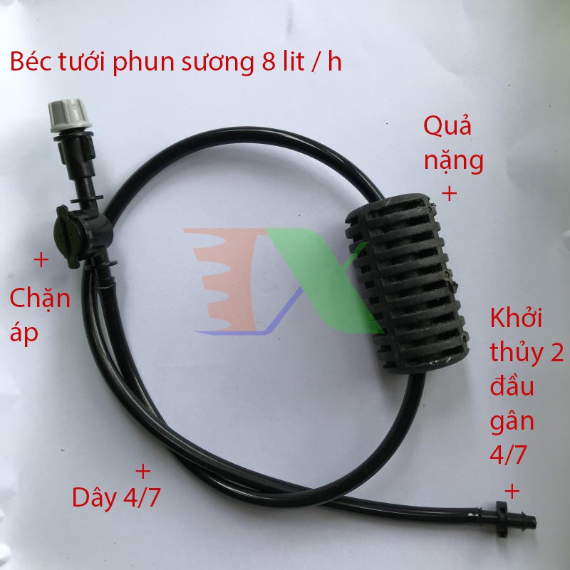 Bộ tưới treo 1 đầu phun sương 8 lit /h, Đầu phun sương tưới cây, làm mát + khởi thủy 4/7mm
