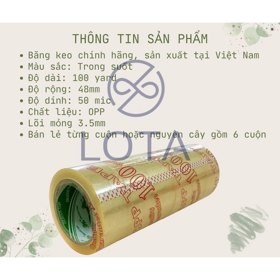 1 CUỘN BĂNG KEO TRONG LOẠI LỚN 48MM 100 YARD, băng dính đóng gói hàng hóa, lẻ 1 cuộn LOTA SHOP