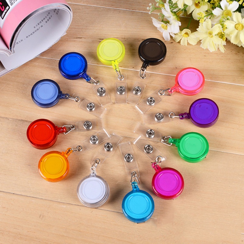 ST Premium Round-shaped Colored Plastic Retractable ID Badge Ideal for Key Card Name Tag Holder Metal Clip Random Color