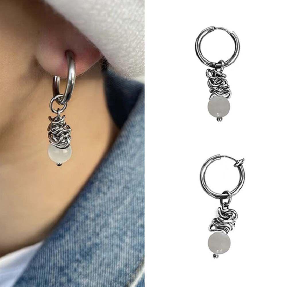 Khuyên Tai Hạt Trắng Bằng Thép Titan Phong Cách Trung Hoa Thời Trang Cho Nam MXMUSTY