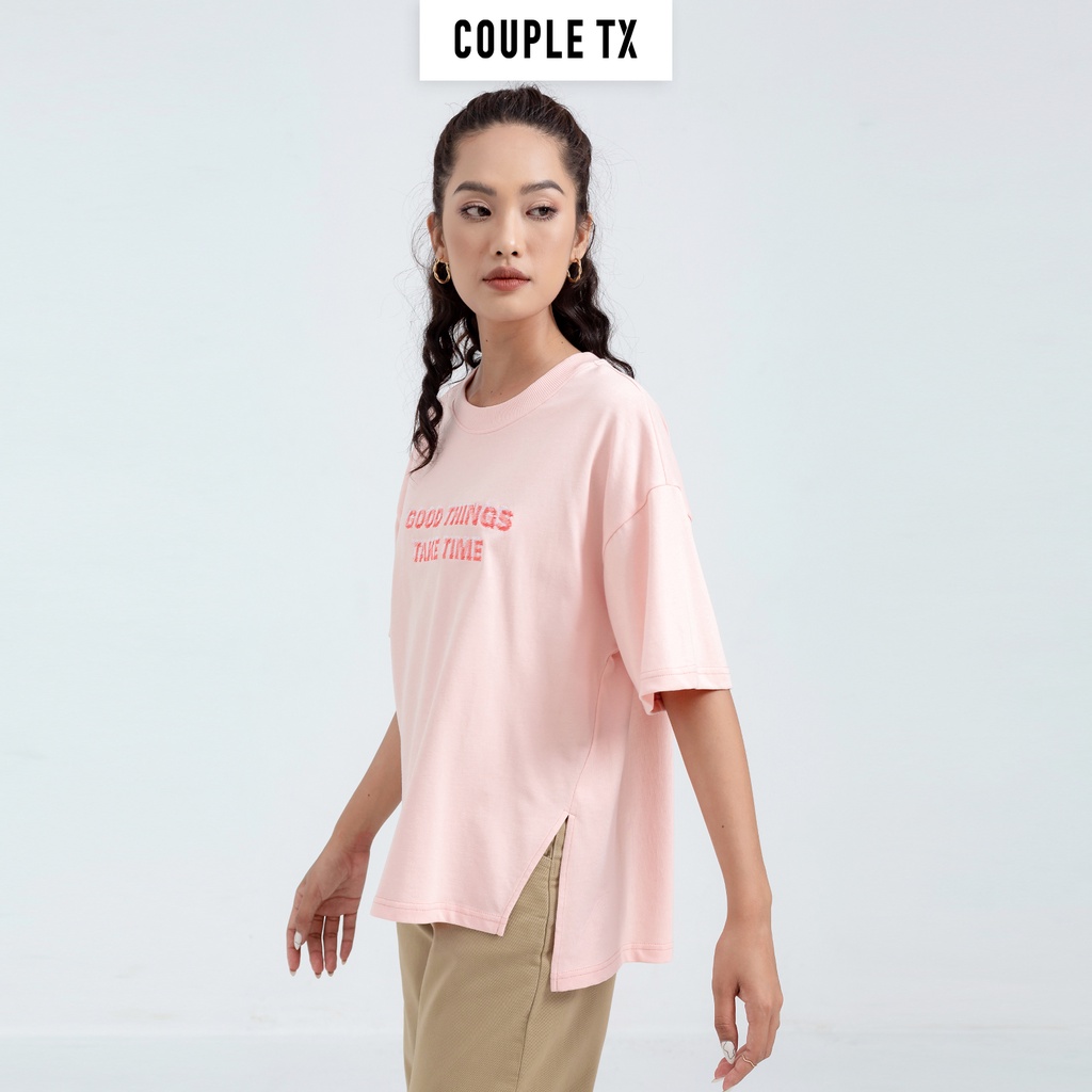 Áo Thun Nữ Couple TX Xẻ Tà Typo Thêu WTS 2168