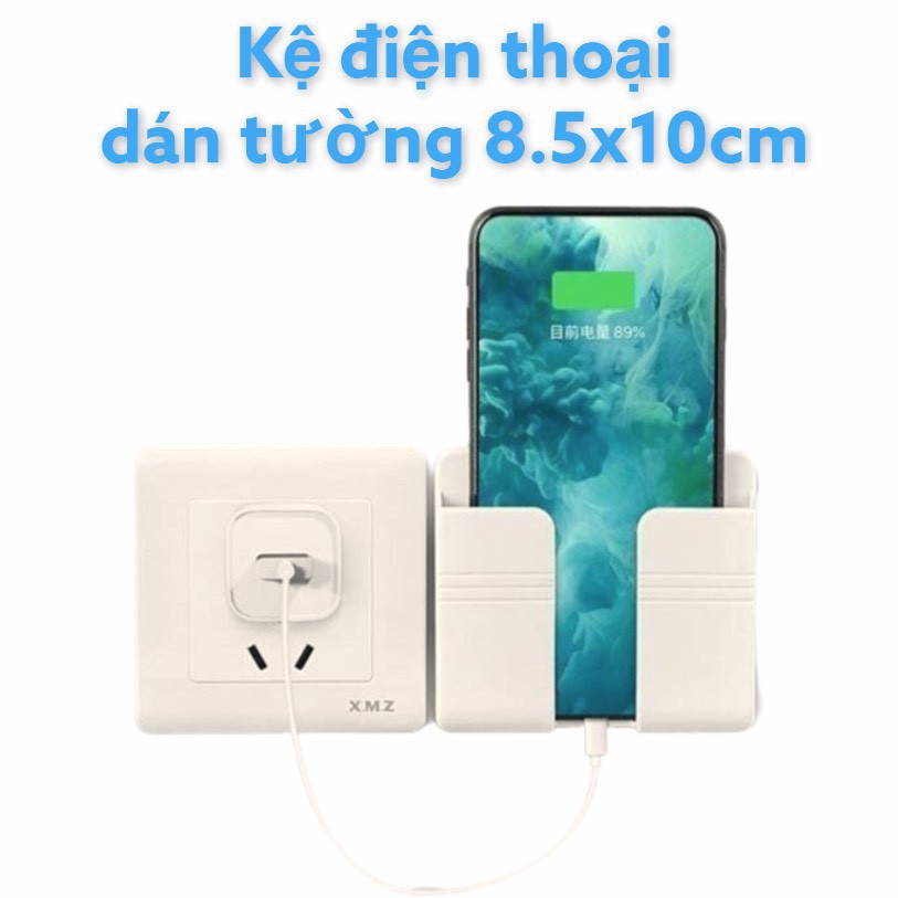 Combo 2 giá đỡ điện thoại, điều khiển ti vi/điều hòa đa năng dán tường có khe cắm điện.