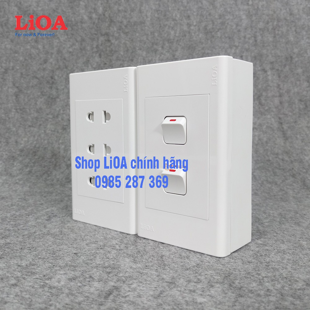 Combo ổ cắm điện ba 2 chấu LiOA 16A 3520W + 2 công tắc điện - Lắp nổi