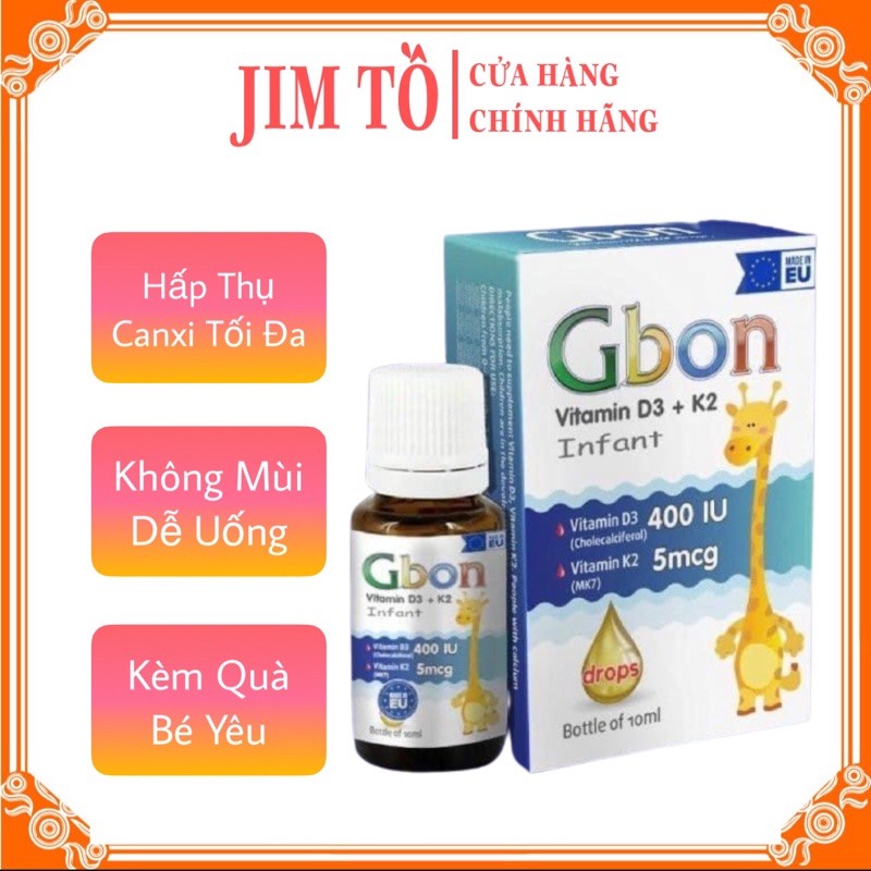 [100% Hàng Auth] Gbon Vitamin D3 K2 giúp bé hấp thụ canxi cao lớn hơn