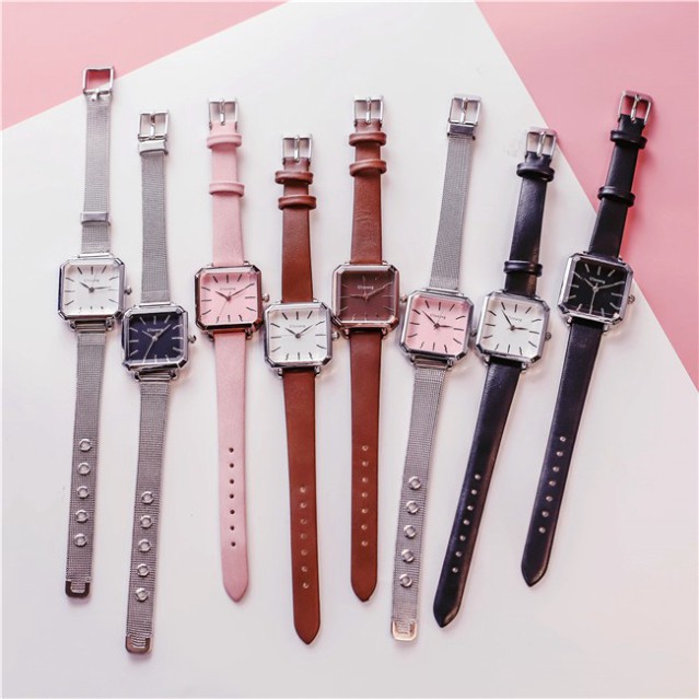 HDF [NEW ARRIVAL] Đồng hồ nữ Ulzzang mặt vuông cá tính - HÀNG CHÍNH HÃNG - dây da mềm ôm tay 25 AO49