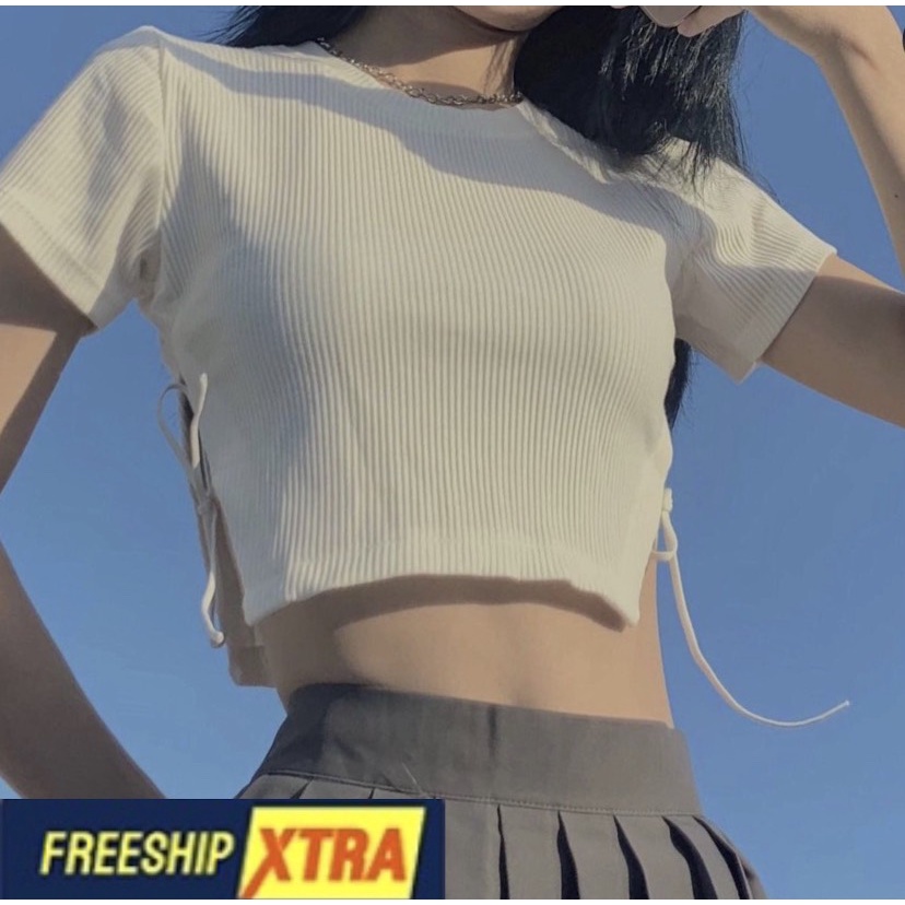 Áo Croptop Nữ Cột Dây BASIC Cực Đẹp, Áo Phông Sơ Mi Croptop Phong Cách Hàn Quốc Form Rộng Có Cổ Phông Cổ Bẻ Thun