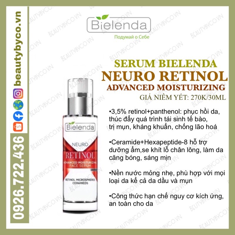 Serum Retinol Bielenda Neuro trẻ hoá, làm da căng bóng, mờ thâm sẹo