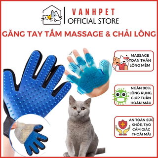 Găng tay chải lông rụng tắm chó mèo True Touch - chải lông tránh rối đánh bông lông massage cho thú cưng - vanhpet