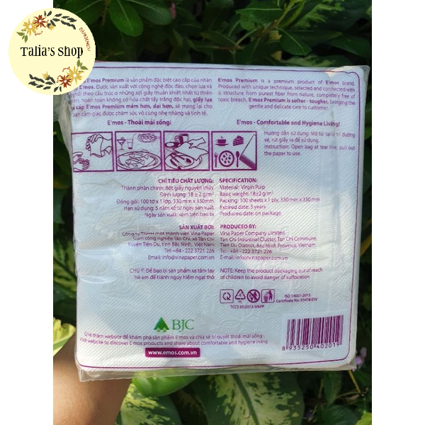 Khăn giấy ăn cao cấp Emos 100 tờ