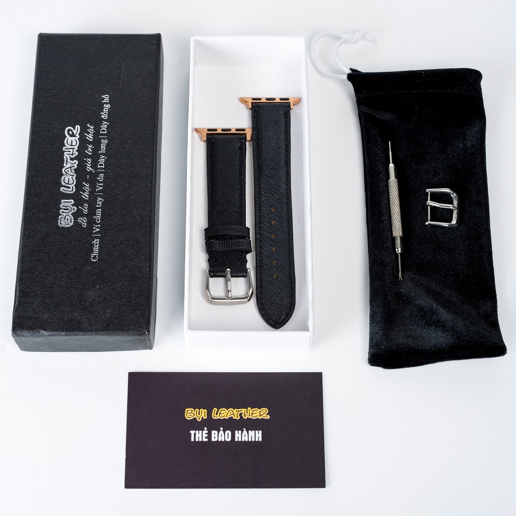 Dây apple watch da saffiano D117 cao cấp-khâu tay thủ công- dây apple watch series 3 series 4 series 5