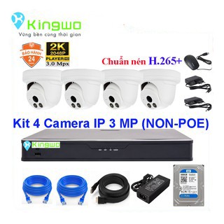 Bộ KIT 4 camera IP 3.0MP KingWo (NON-POE)Có ổ cứng 500G,mắt KIM LOẠI chống nước-Bảo hành 2 năm 1 đổi 1-Tặng 40m dây mạng | WebRaoVat - webraovat.net.vn