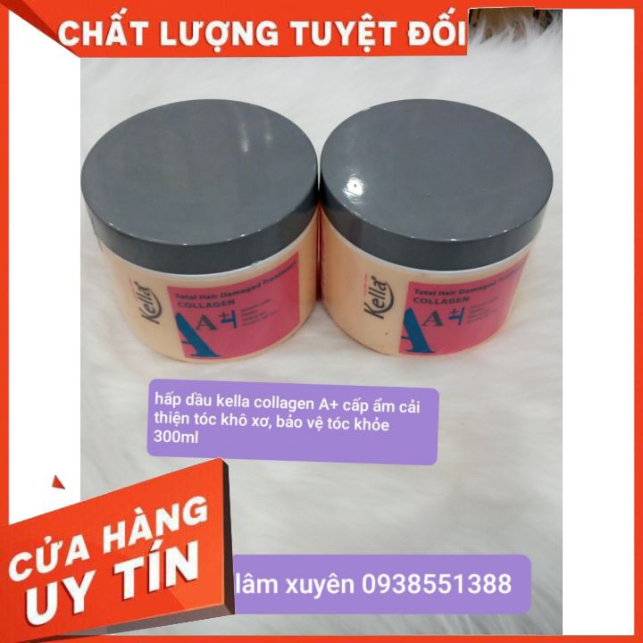 Kem ủ hấp dầu Kella Colagen A+ hồng 300ml  phục hồi tóc nát, giữ màu siêu thơm suôn mềm óng mượt tóc cao cấp