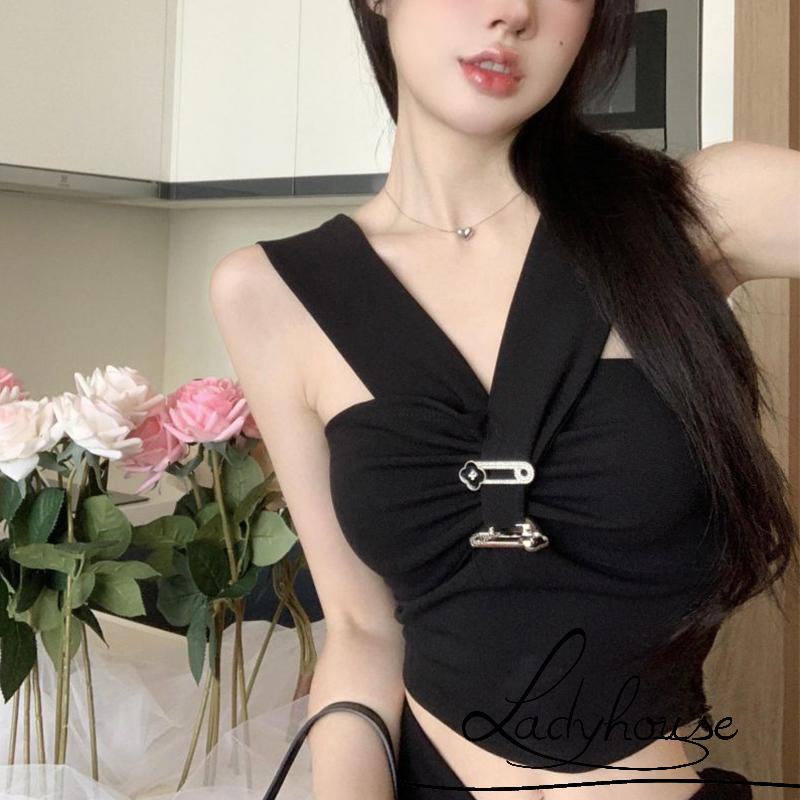 Áo Crop Top Hai Dây Cổ Chữ V Màu Trơn Thời Trang Dành Cho Nữ