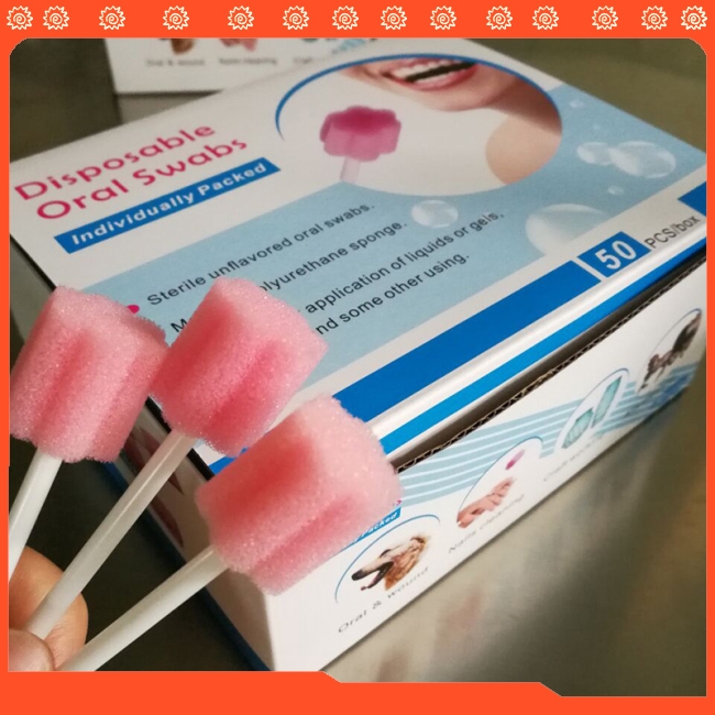 Hộp 50 tăm bông bằng cao su xốp nhỏ gọn chăm sóc răng miệng dùng một lần