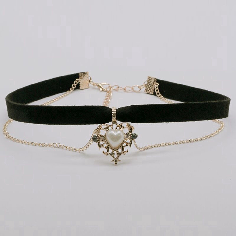 Vòng Cổ Choker Vải Nhung Mặt Hình Trái Tim Phong Cách Retro