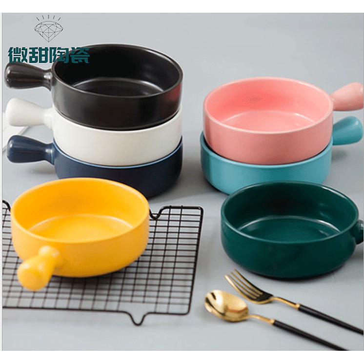Thố Gốm Tráng Men  1 Quai Cầm  phong cách Bắc Âu nhiều màu 【】