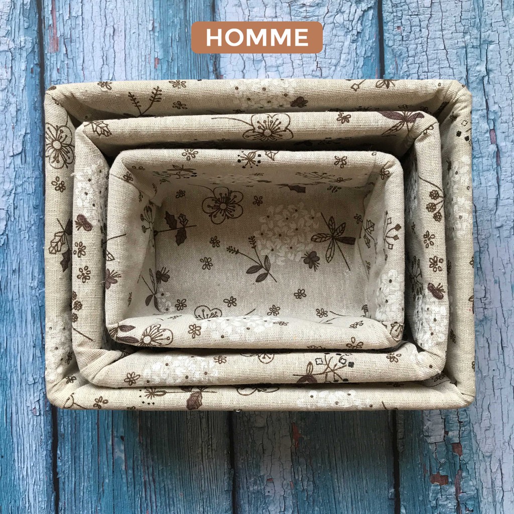 Giỏ mây vintage lót vải HOMME đựng đồ trang trí nhà cửa decor phòng