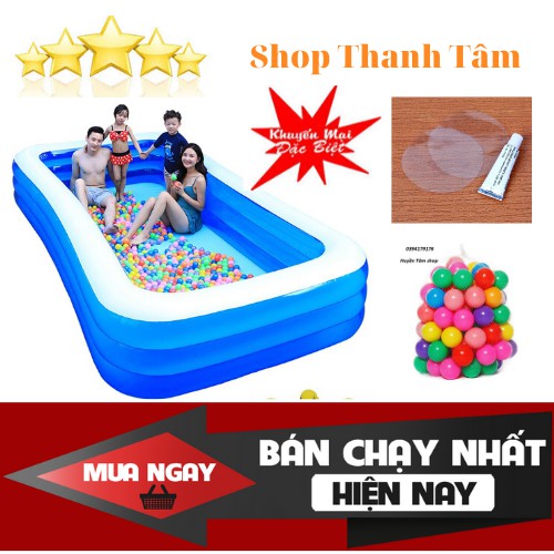{Giá Hủy Diệt} Bể Bơi Phao Tại Nhà cho gia đình 2 tầng 262x168x45cm kèm bóng và phụ kiện dán(ảnh thật)