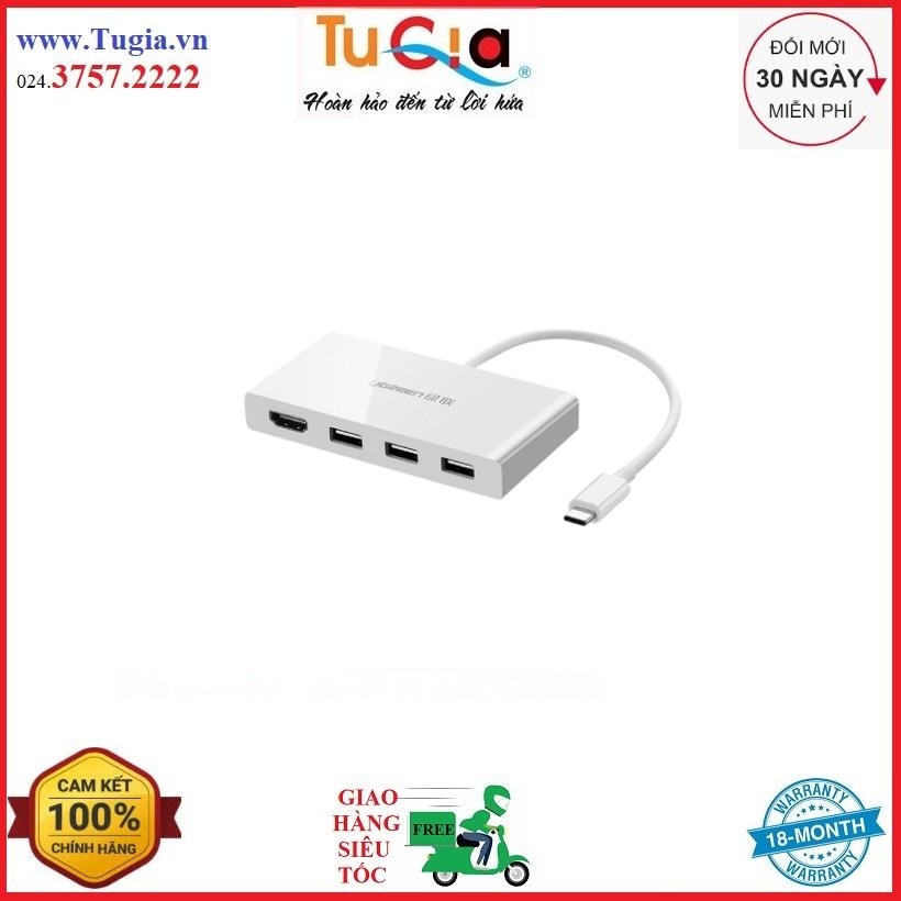 Bộ Chuyển Đổi Ugreen USB TypeC Sang HDMI 3 x USB 3.0 40374 (15cm) Hàng Chính Hãng