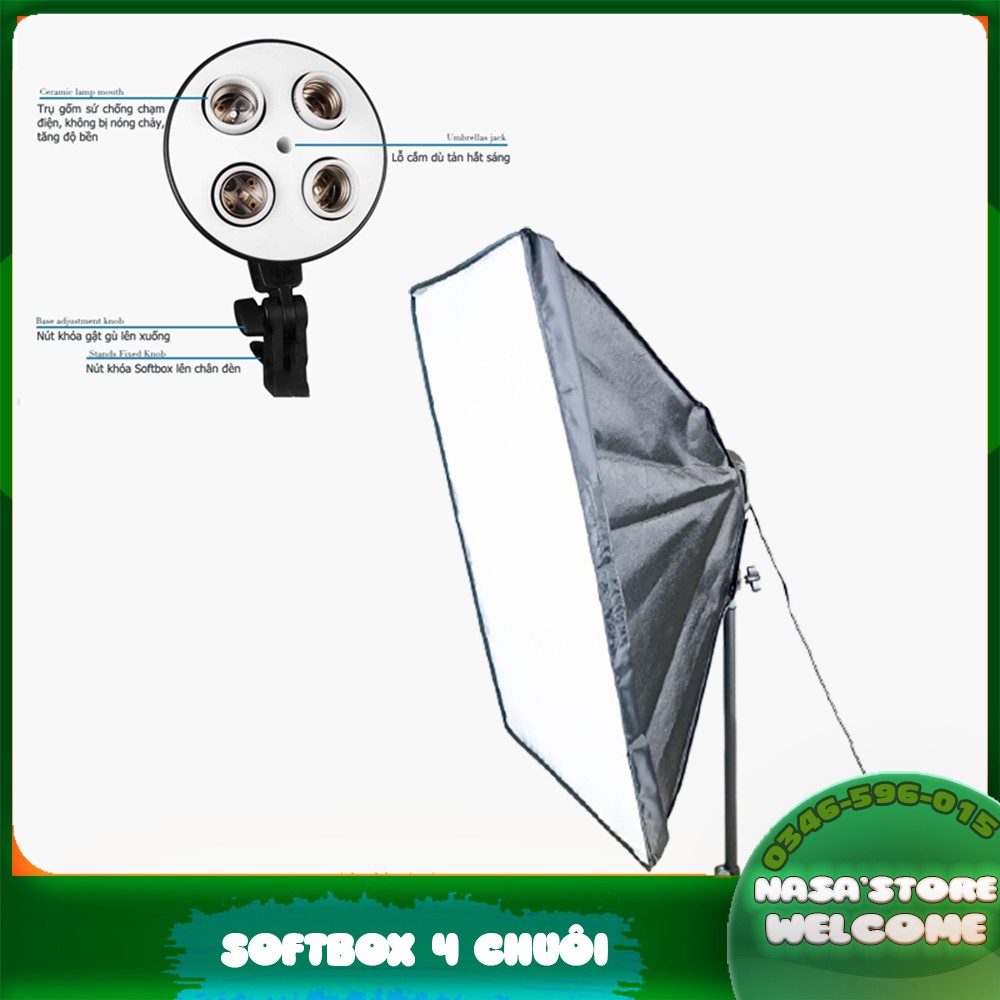 Soft-box 50* 70cm 4 chuôi đèn Hỗ Trợ Chụp Hình Studio Livestream